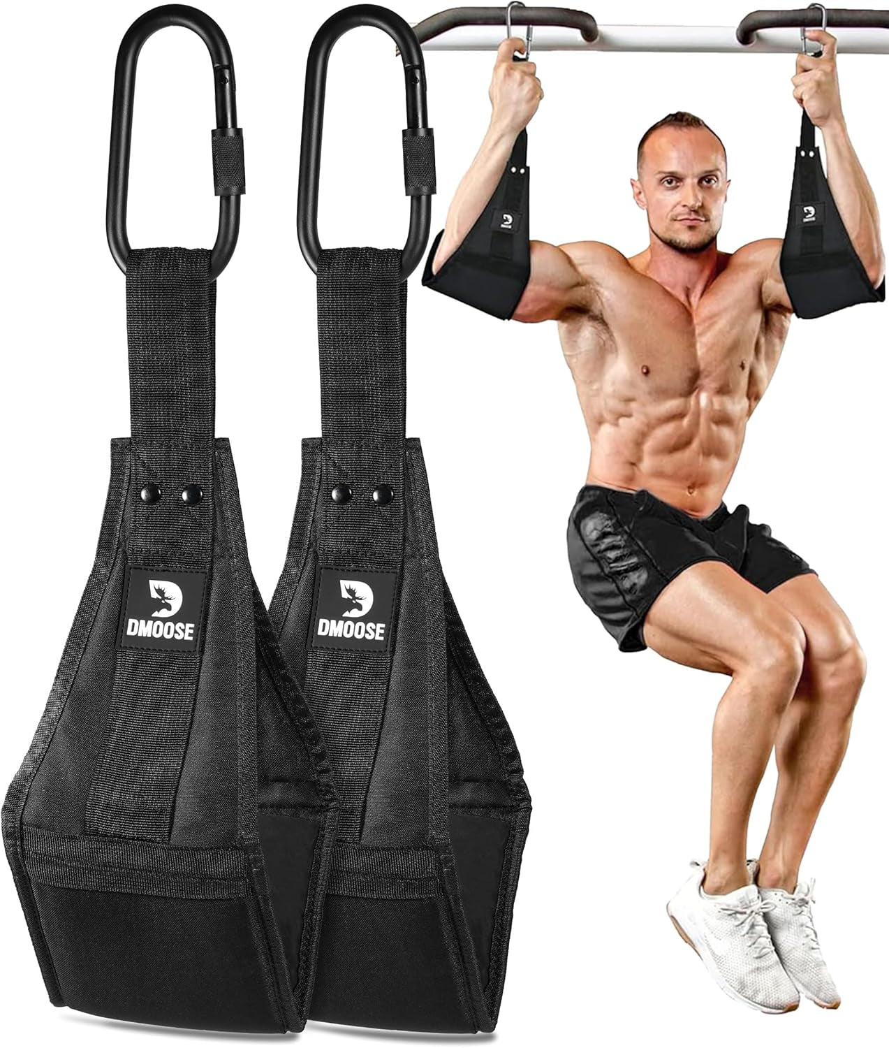Hanging Ab Straps for Pull up Bar & Core Strength Training - Soft Padded Exercise Straps for Ab Swing & Leg Raises, Hang Bar Strap with 2 Steel Carabiners - Abs Equipment for Home & Gym
